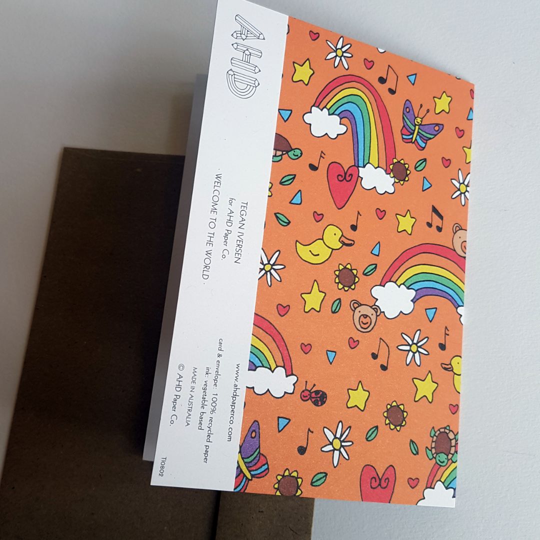 Tegan Iversen Welcome beautiful baby card,  Orange 10.5cm and 14.5cm