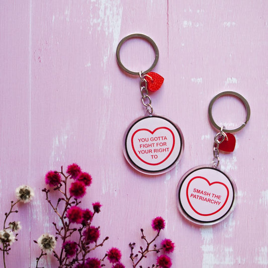 Candy & Kitsch Candy Heart Keyring/Keychain,  You've Gotta Fight For Your Right To/Smash The Patriarchy