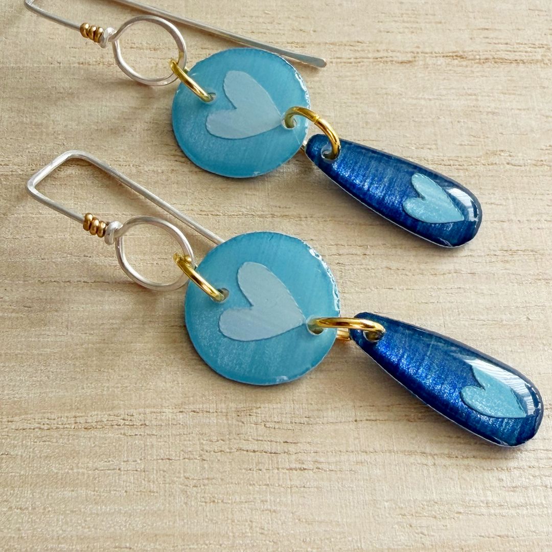 Lacroz & Co. Designs Heart Drop Earrings | Blue,  Blue 57mm x 15mm