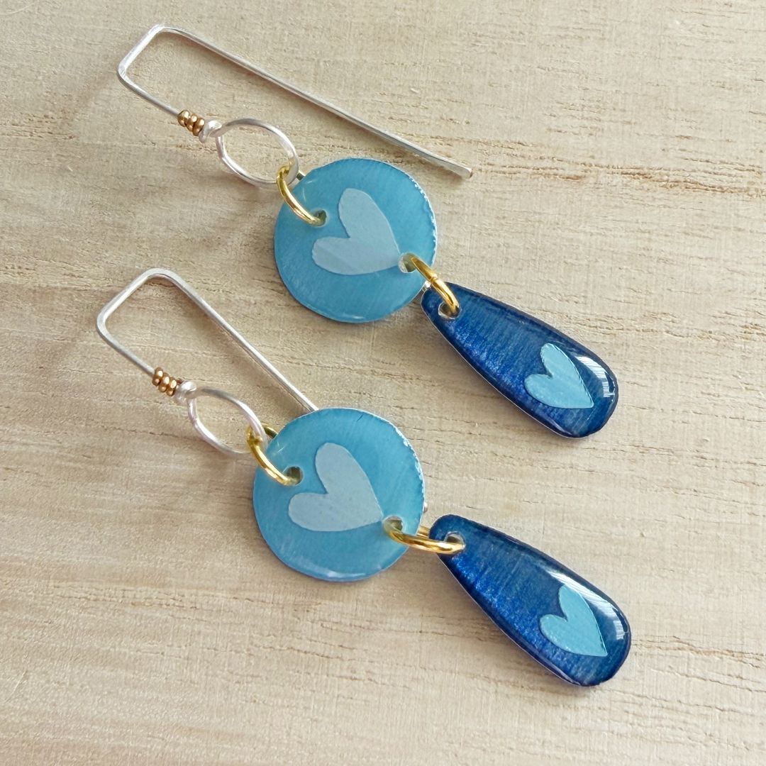 Lacroz & Co. Designs Heart Drop Earrings | Blue,  Blue 57mm x 15mm