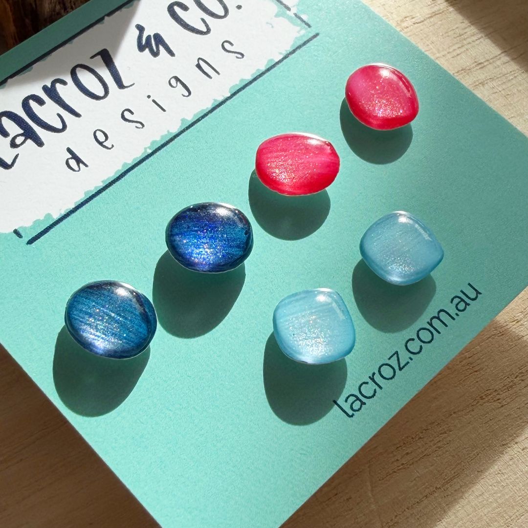 Lacroz & Co. Designs Earring Stud Set | Blue & Pink