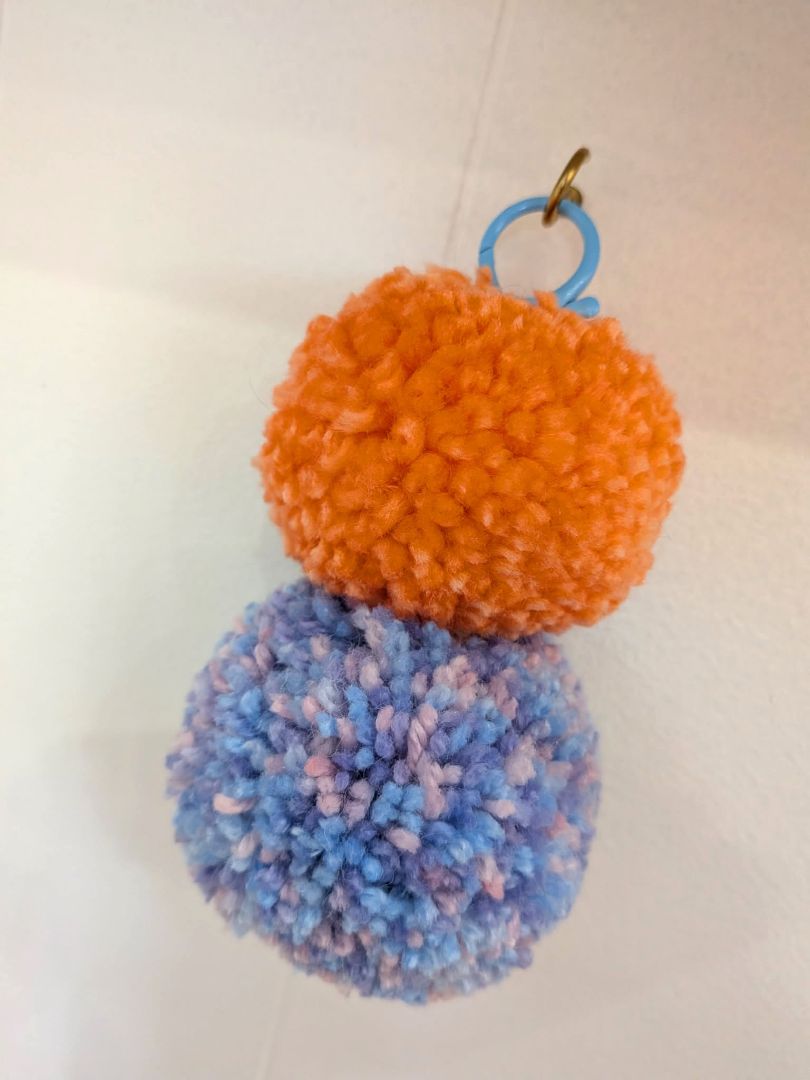 Dandy Dee Pom Pom Keyring,  Orange, Blue 12cm