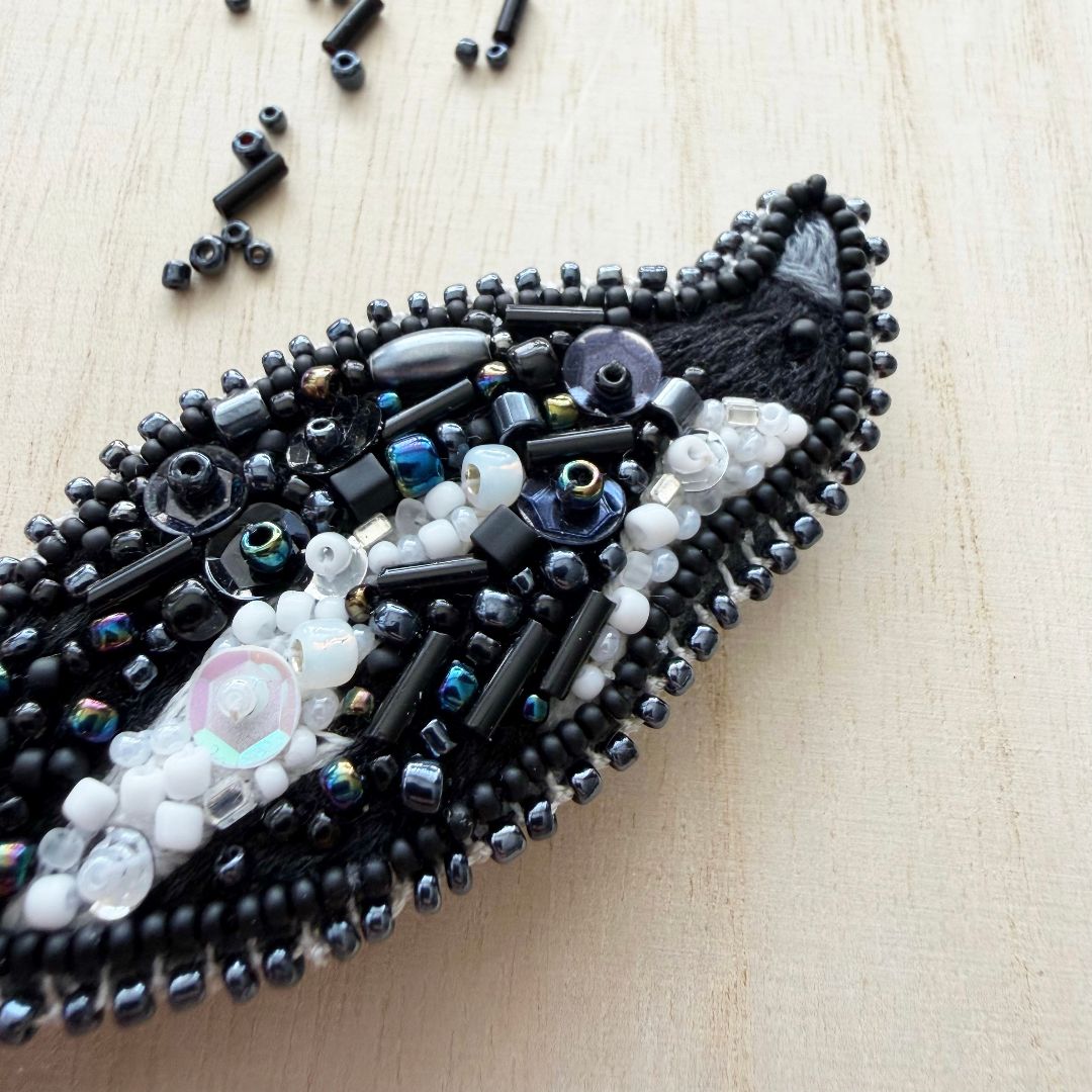 Lacroz & Co. Designs Australian Magpie Beaded Brooch,   95mm x 40mm