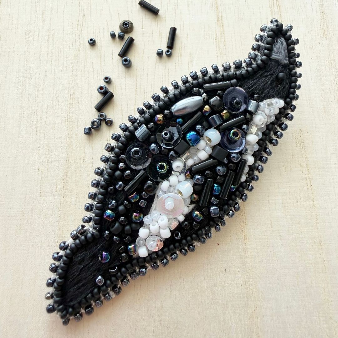 Lacroz & Co. Designs Australian Magpie Beaded Brooch,   95mm x 40mm
