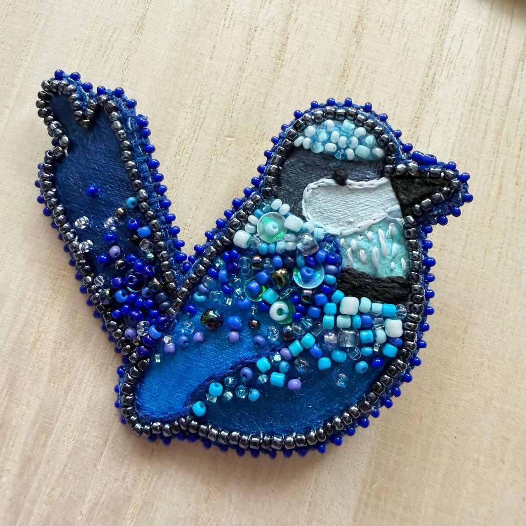 Lacroz & Co. Designs Splendid Fairy Wren Beaded Brooch,  Blue