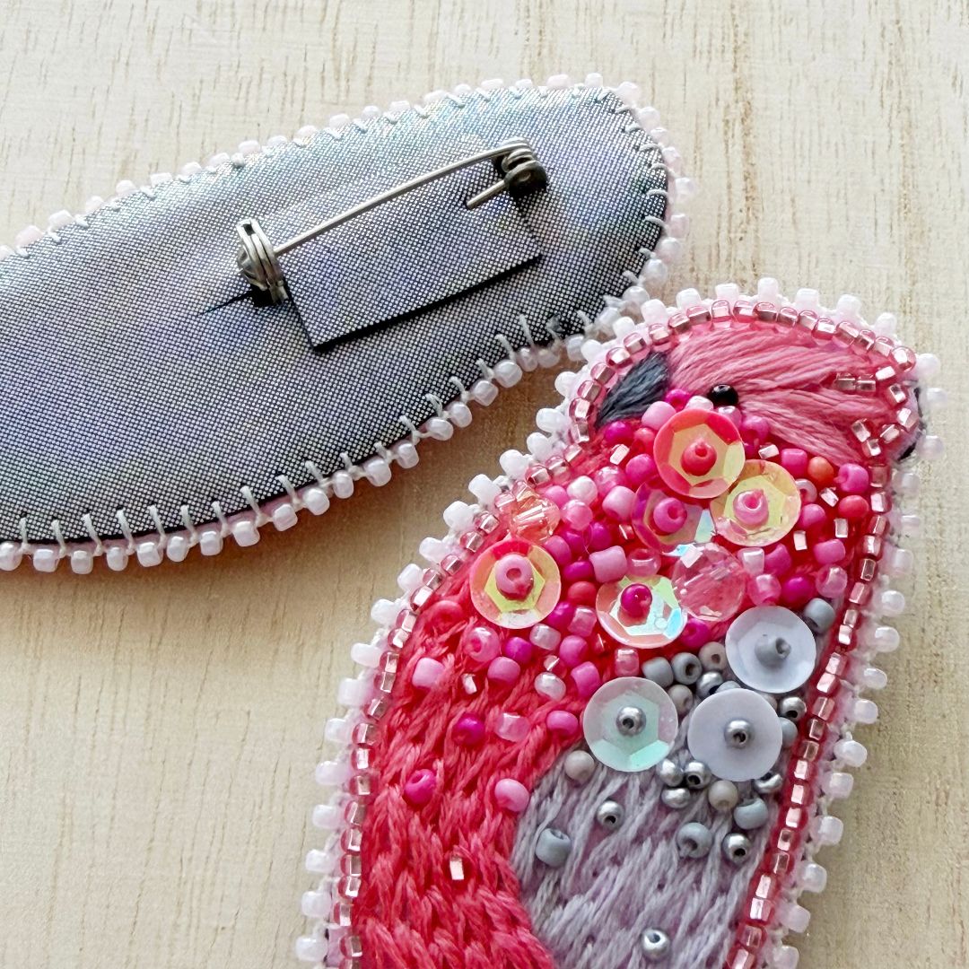 Lacroz & Co. Designs Pink & Grey Galah Beaded Brooch,   85mm x 35mm