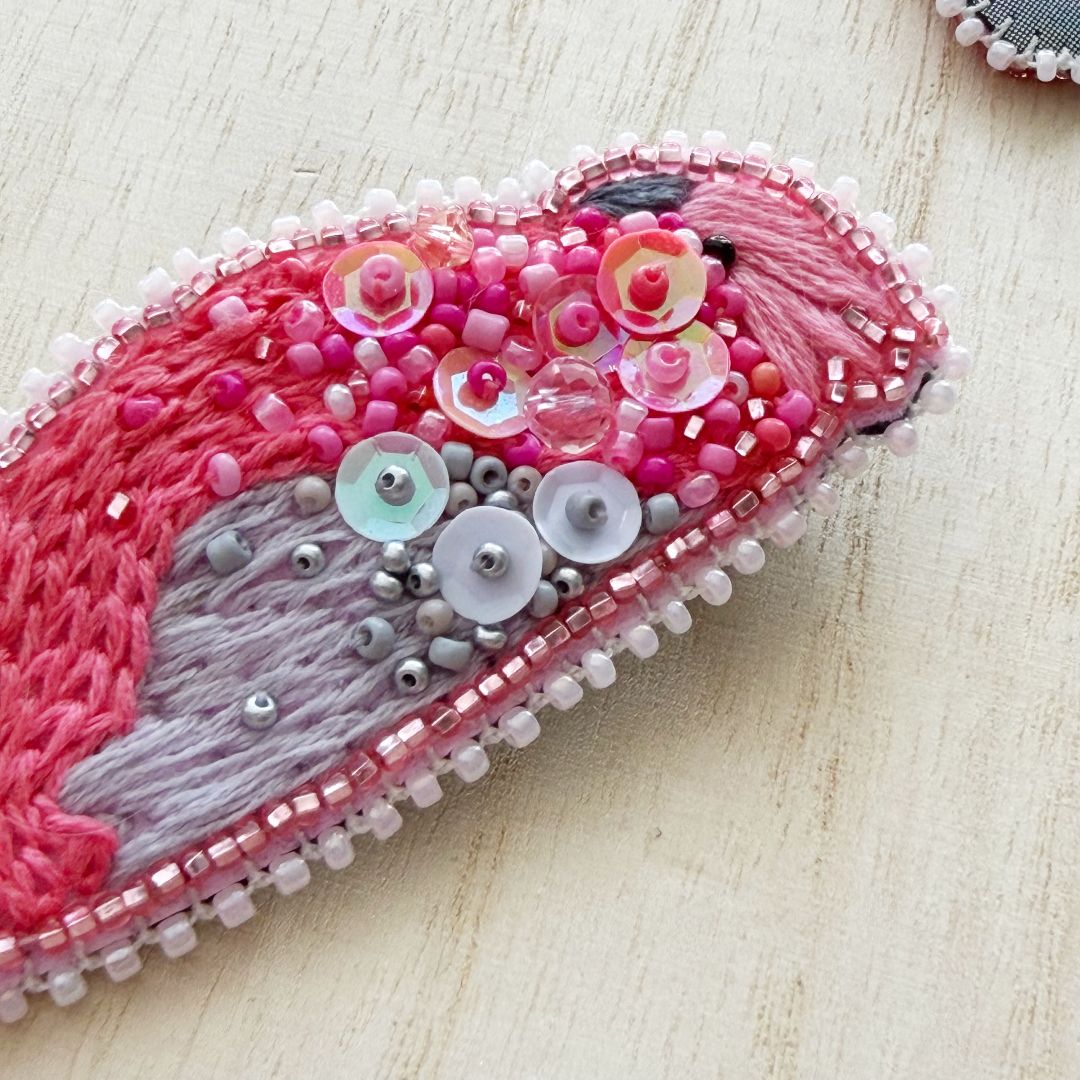 Lacroz & Co. Designs Pink & Grey Galah Beaded Brooch,   85mm x 35mm