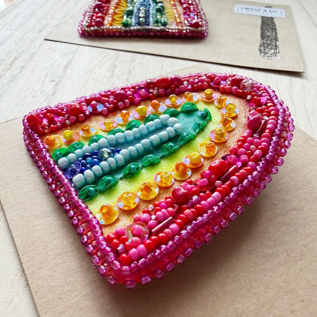 Lacroz & Co. Designs Rainbow Beaded Brooch,  Rainbow 70mm x 80mm