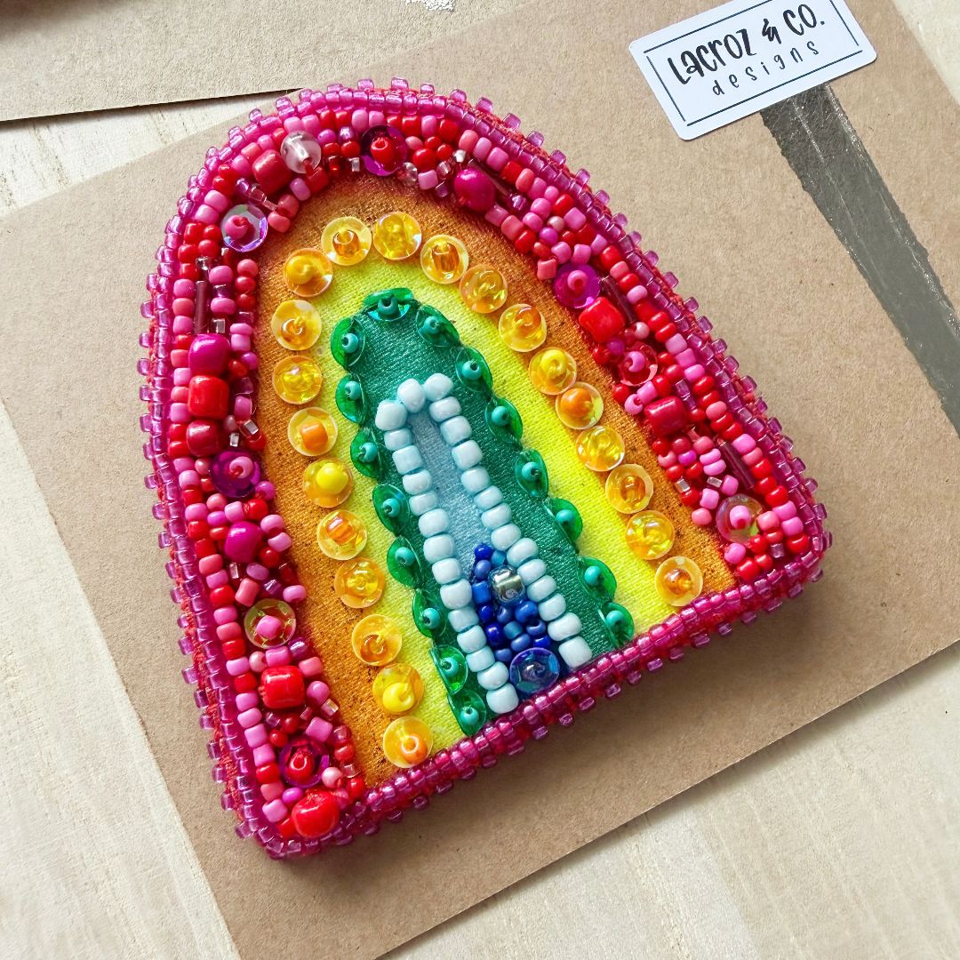 Lacroz & Co. Designs Rainbow Beaded Brooch,  Rainbow 70mm x 80mm