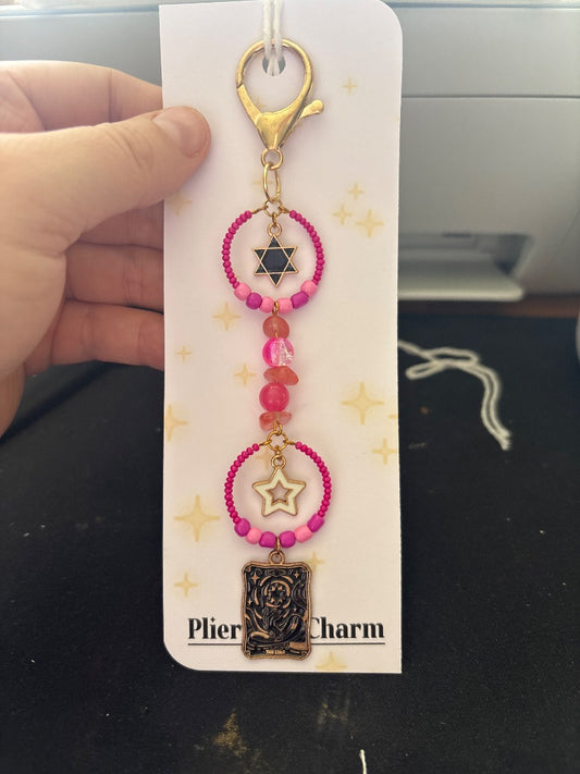 Plier and charm Large keychain,  Pink Large