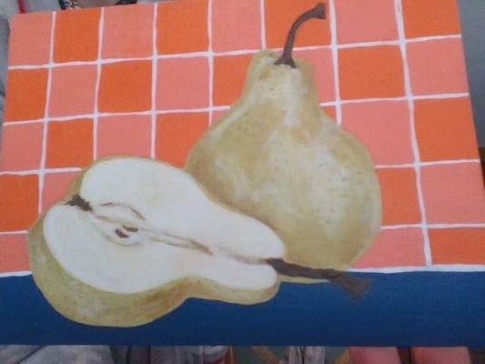 Donna Beswick Art 2 Pears,  Orange/Blue 6" x 8"