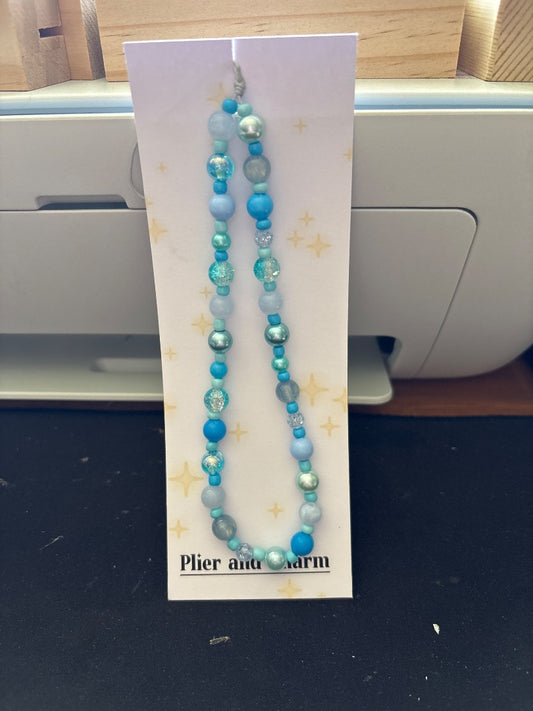 Plier and charm Phone strap,  Light blue Medium