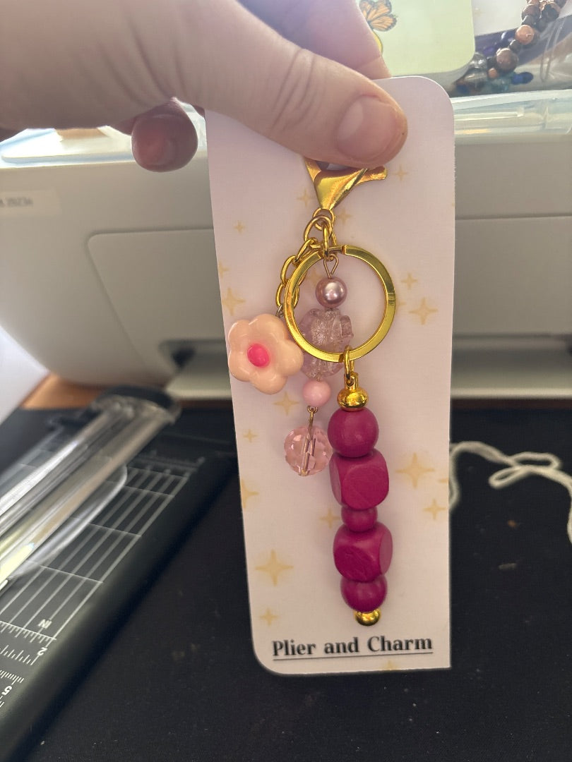 Plier and Charm Large keychain,  Pink Large