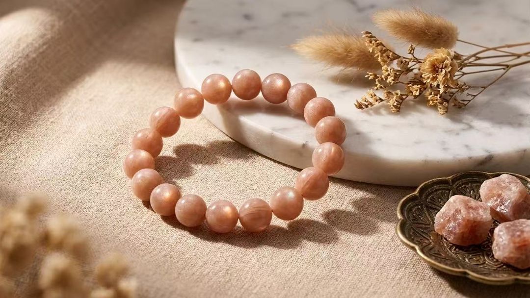 LumaKnot Natural Peach Sunstone Gemstone Bracelet,   One Size