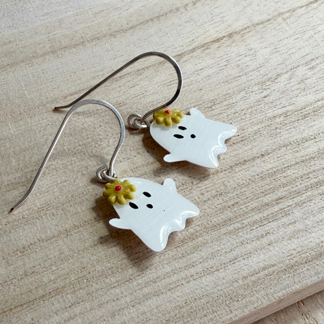 Lacroz & Co. Designs Halloween Mini Floral Ghost Earrings,  White 35mm x 18mm