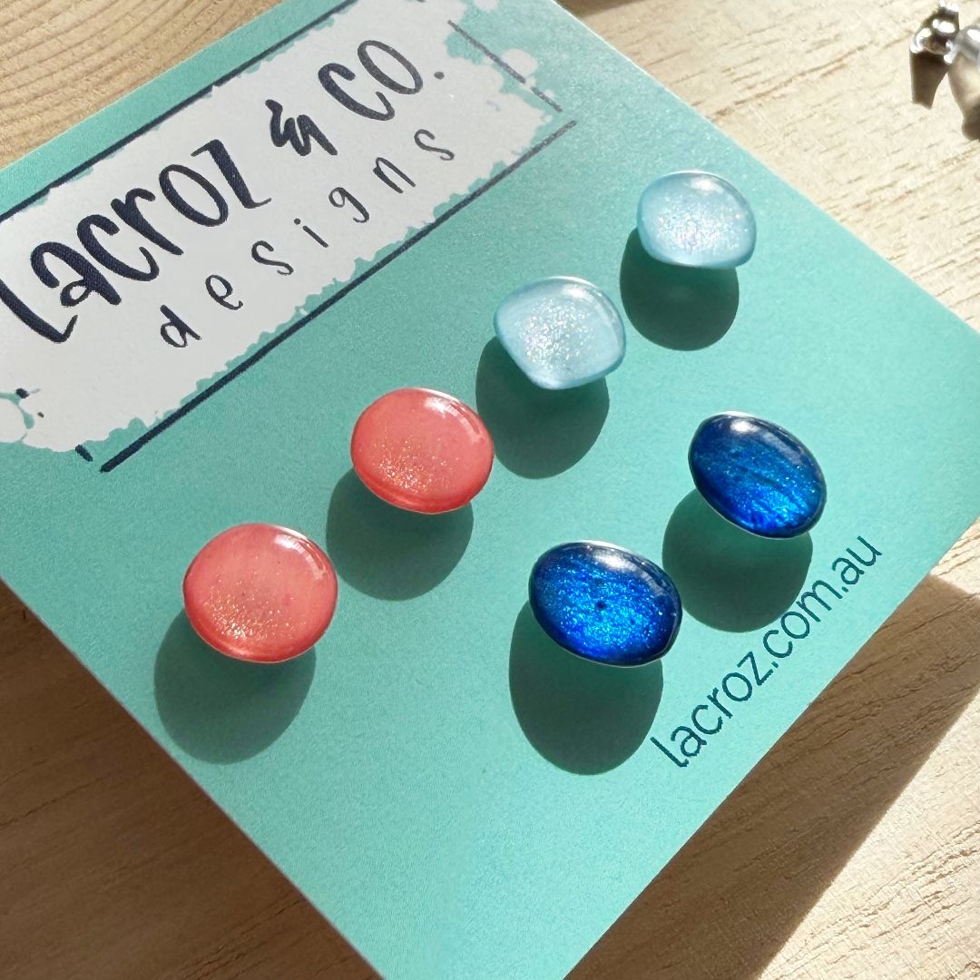 Lacroz & Co. Designs Earring Stud Set | Peach & Blue
