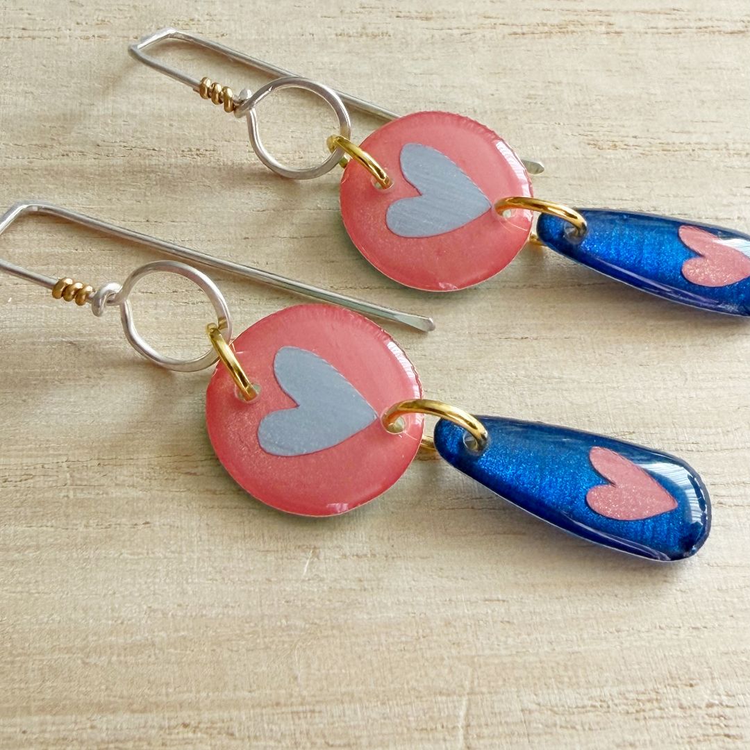 Lacroz & Co. Designs Heart Drop Earrings | Peach & Blue