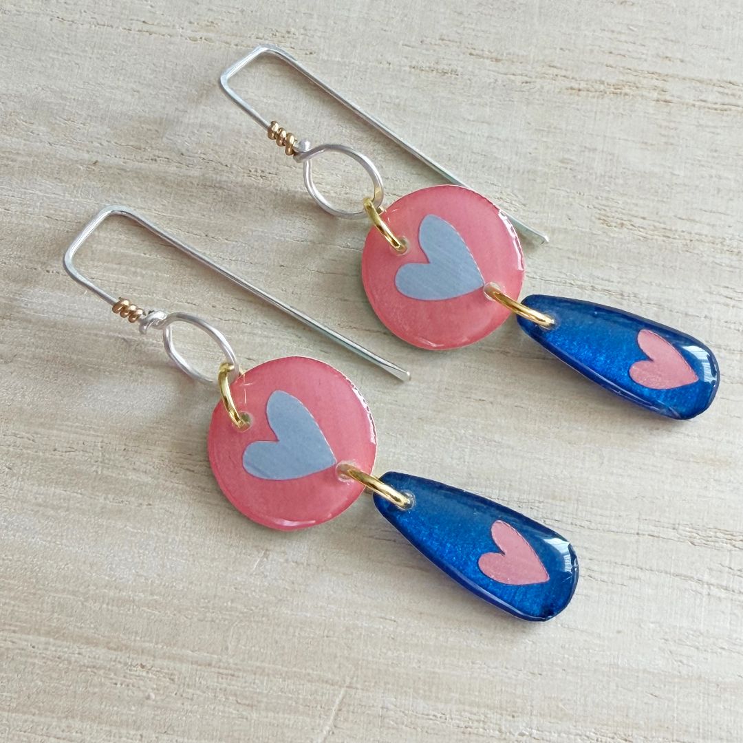 Lacroz & Co. Designs Heart Drop Earrings | Peach & Blue