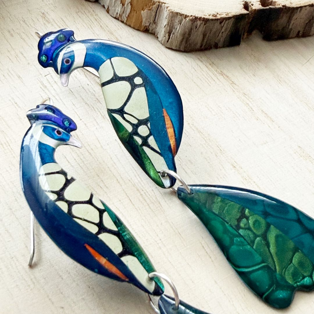 Lacroz & Co. Designs Peacock Statement Earrings