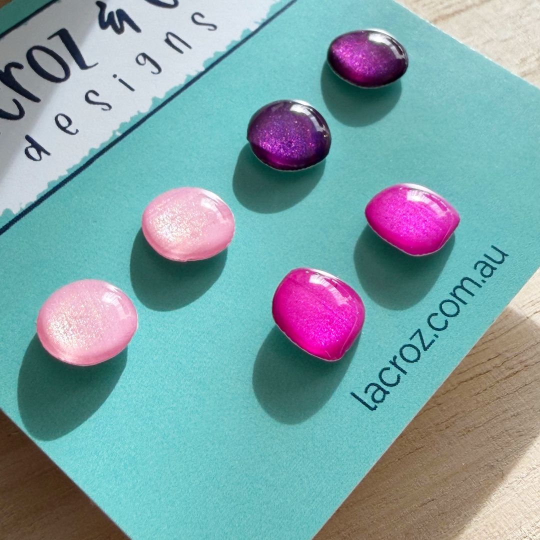 Lacroz & Co. Designs Earring Stud Set | Purple & Pink