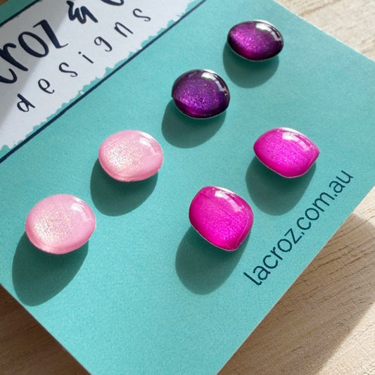 Lacroz & Co. Designs Earring Stud Set | Purple & Pink