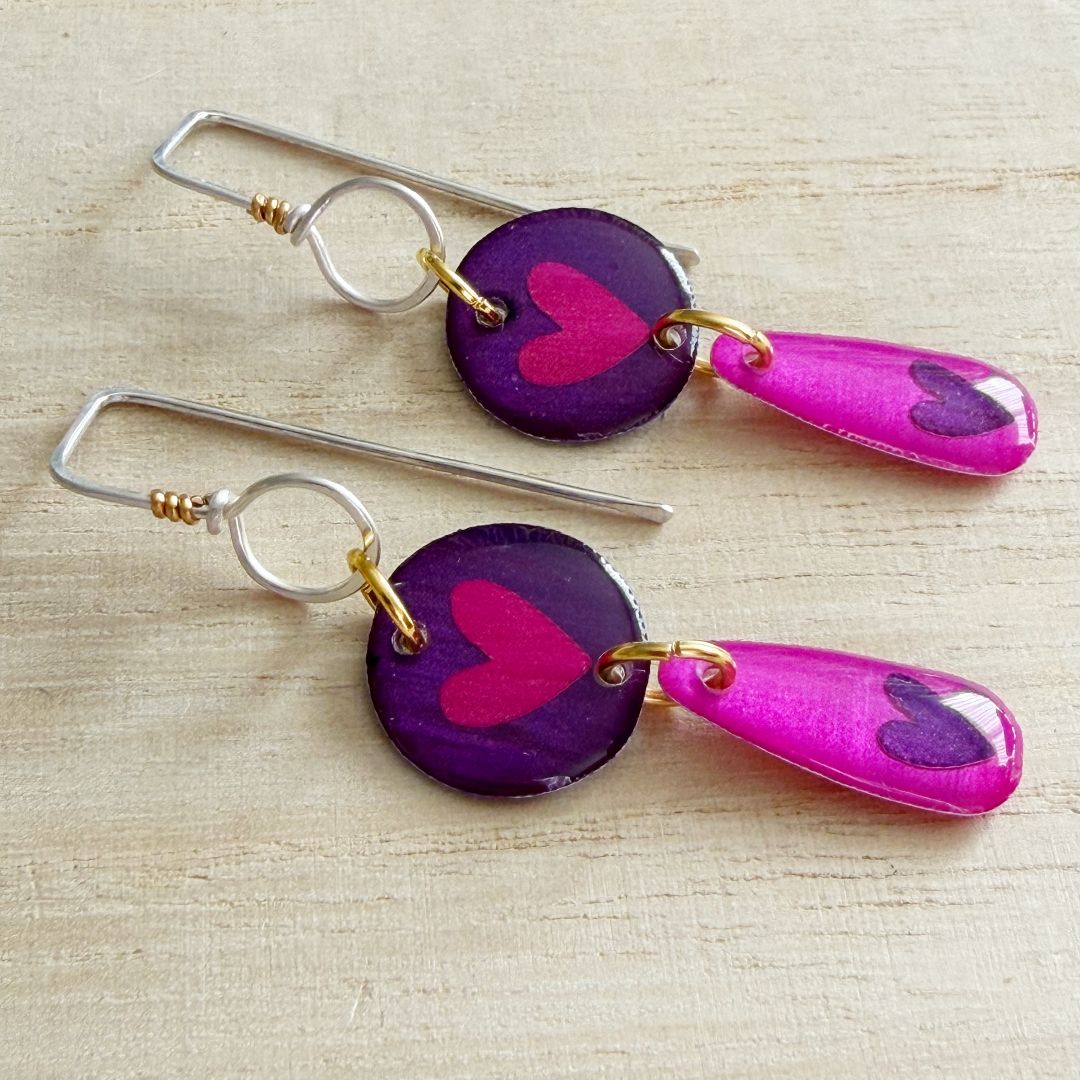 Lacroz & Co. Designs Heart Drop Earrings | Purple,  Purple 57mm x 15mm