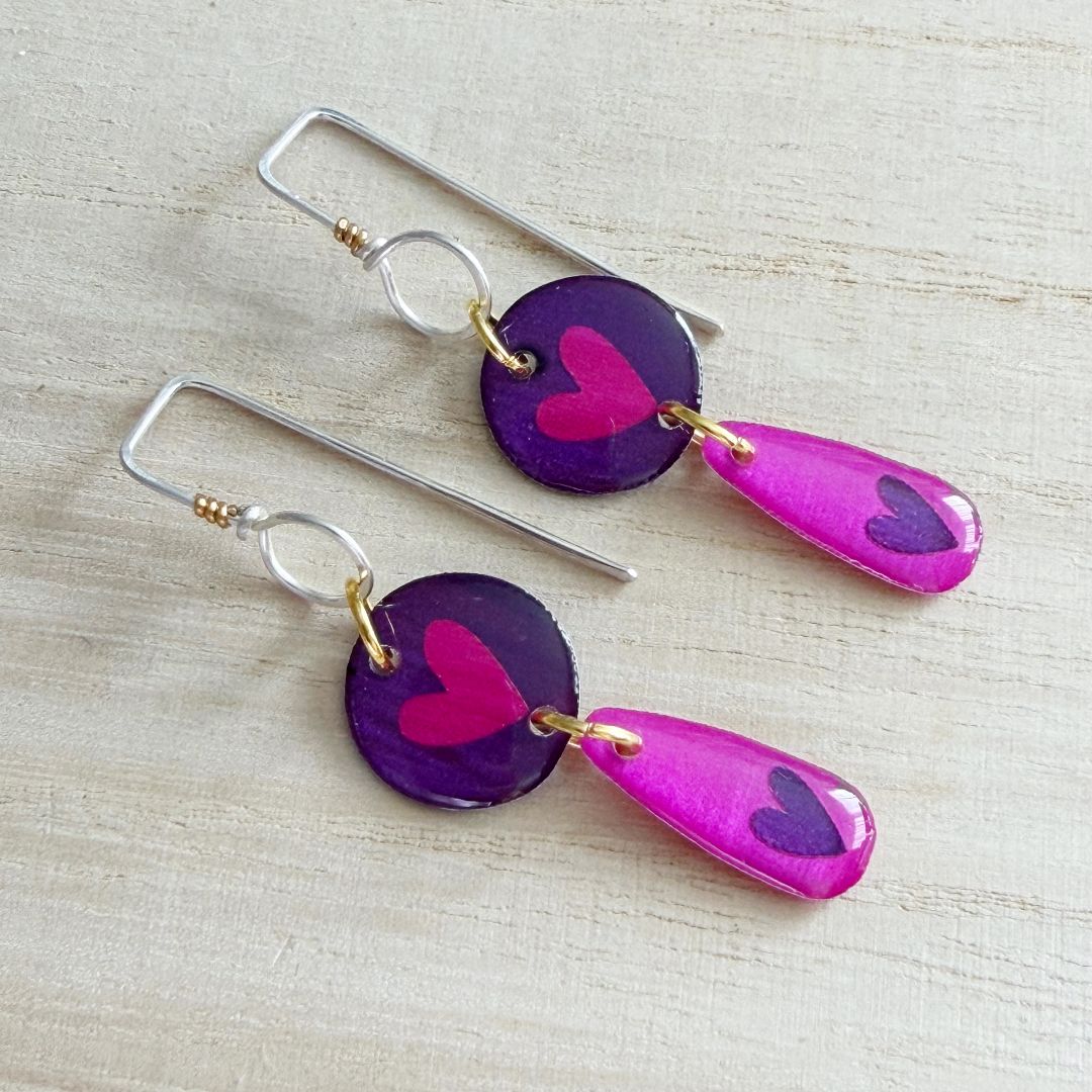 Lacroz & Co. Designs Heart Drop Earrings | Purple,  Purple 57mm x 15mm