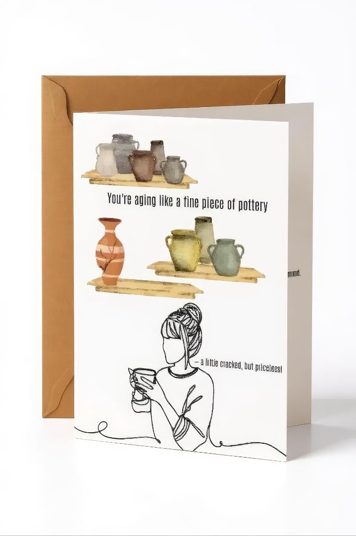 Ink & Spice co Pottery themed birthday card,  brown A6