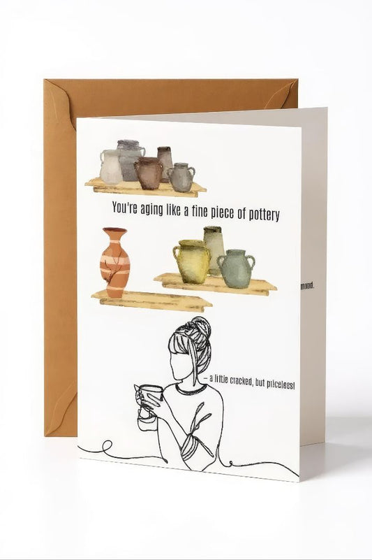Ink & Spice co Pottery themed birthday card,  brown A6
