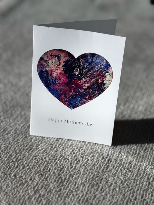 Marie-Line's abstract art Happy Mother's Day Greeting Cards blue&pink heart,  blue&pink 105x148