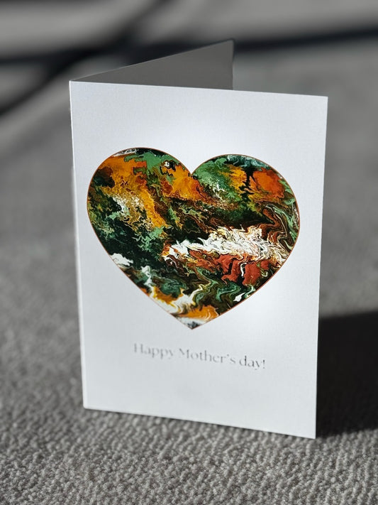 Marie-Line's abstract art Happy Mother's Day Greeting Cards green&orange heart,  green&orange 105x148