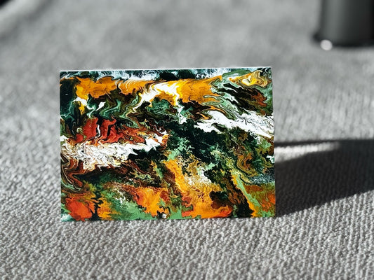 Marie-Line's abstract art Greeting Cards green&orange full canvas,  green&orange 105x148