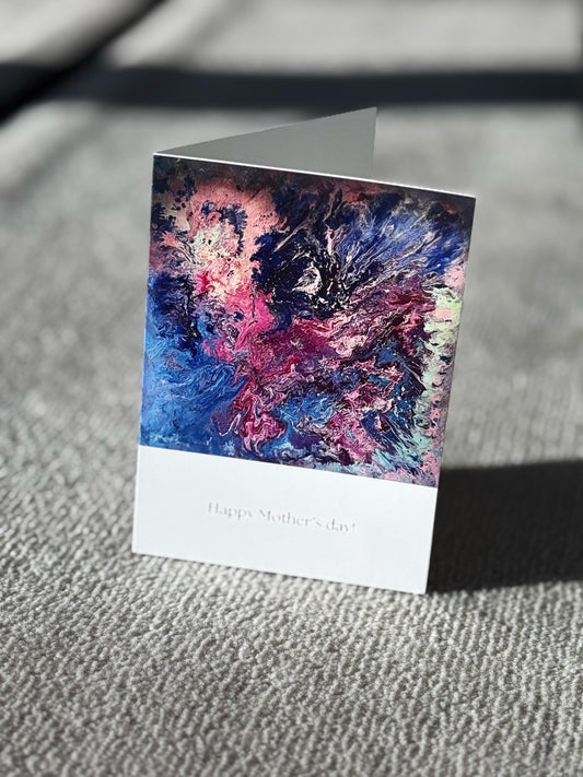 Marie-Line's abstract art Happy Mother's Day Greeting Cards blue&pink full canvas,  blue&pink 105x148